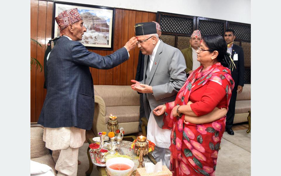 PM Oli receives Dashain Tika