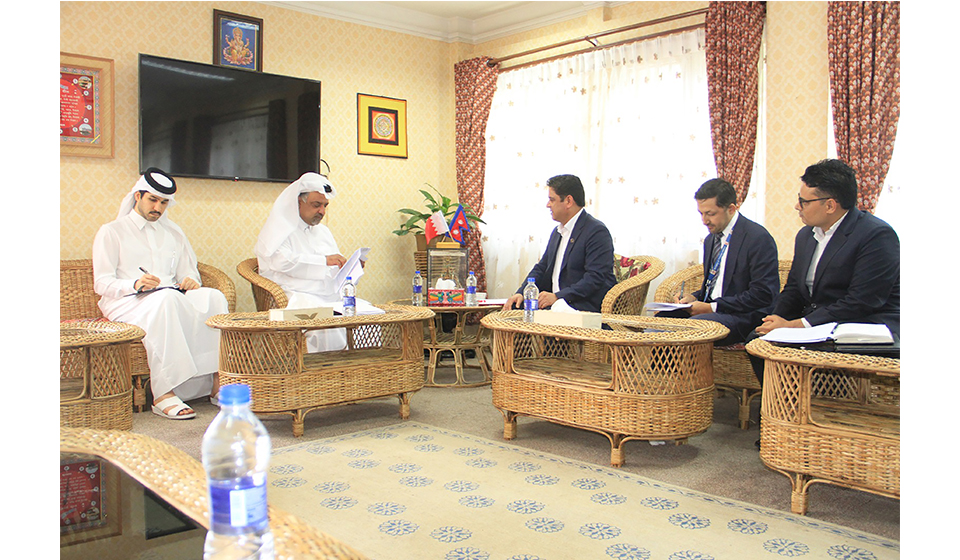 Qatari ambassador calls on Minister Bhandari with invitation for Qatar visit