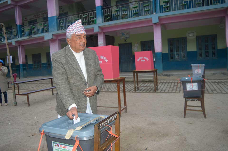 NC leader Poudel cast his vote in Tanahu