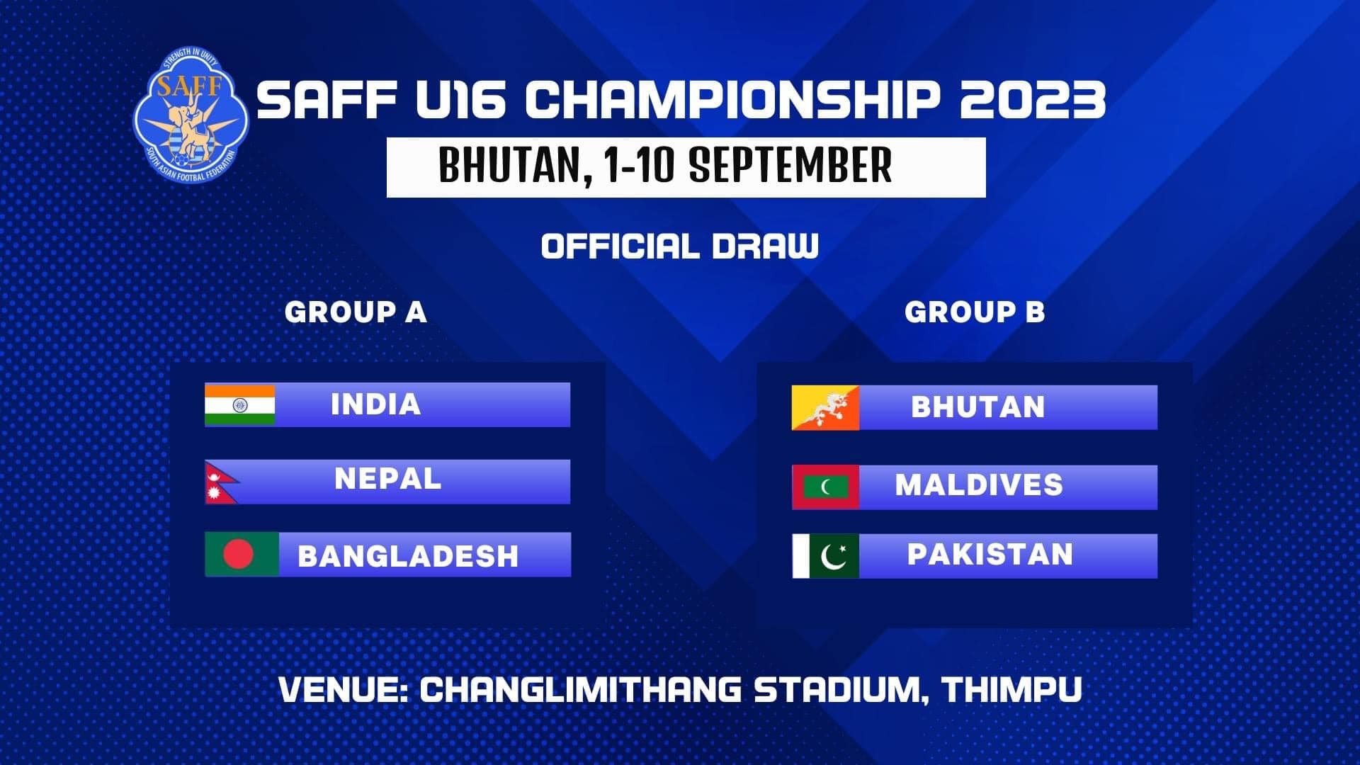 Match schedule for SAFF Championship made public