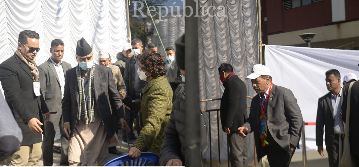 Gurung casts first vote of NC election; Deuba, Singh arrive at poll venue