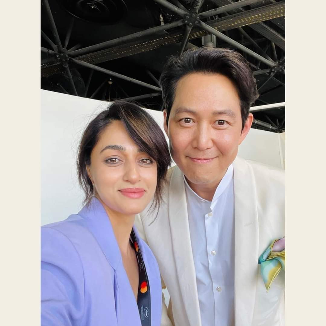 Surakchya Panta with Lee Jung Jae in Cannes Red Carpet