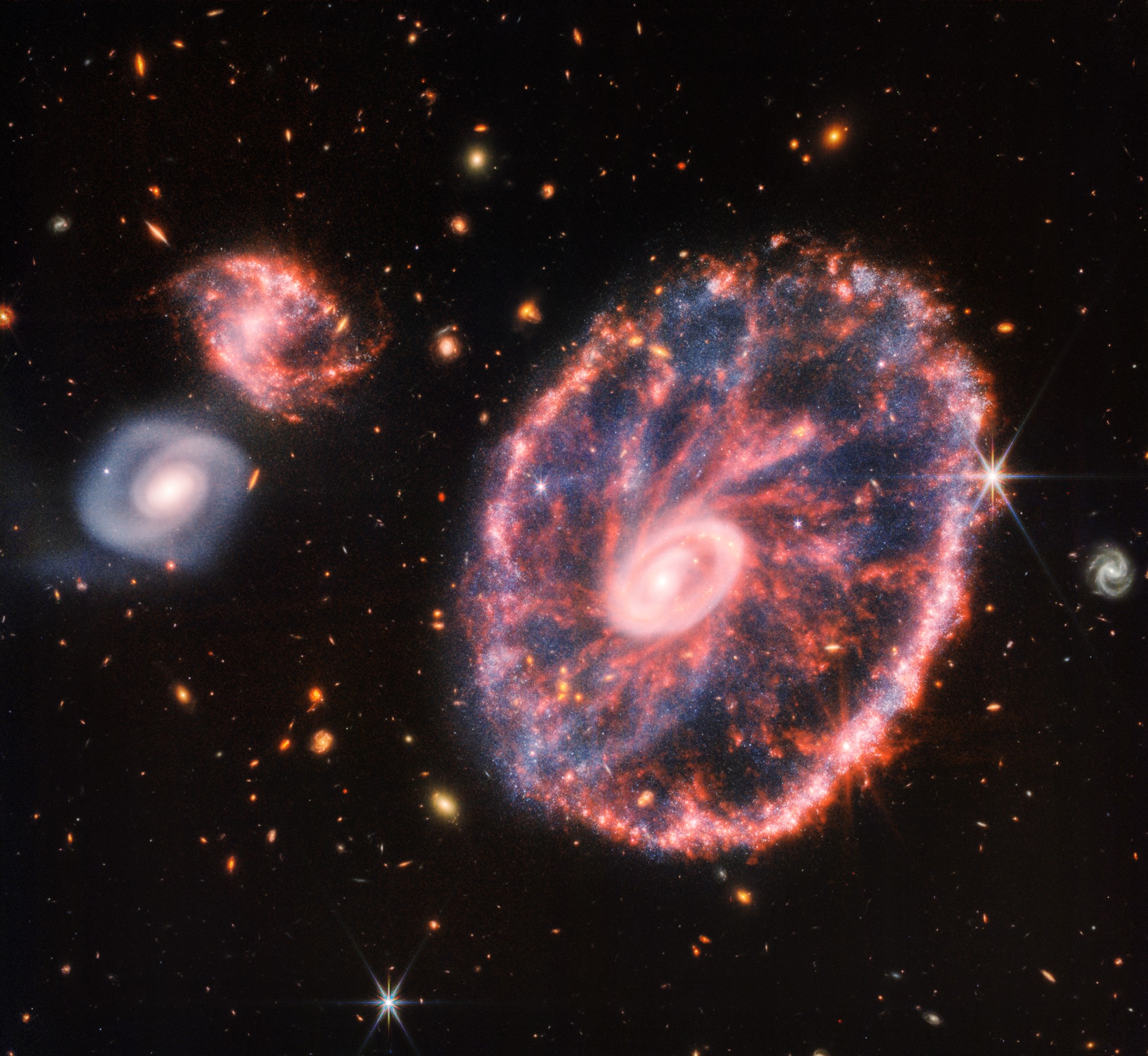 NASA captures change of Cartwheel Galaxy that has occurred after a high speed collision
