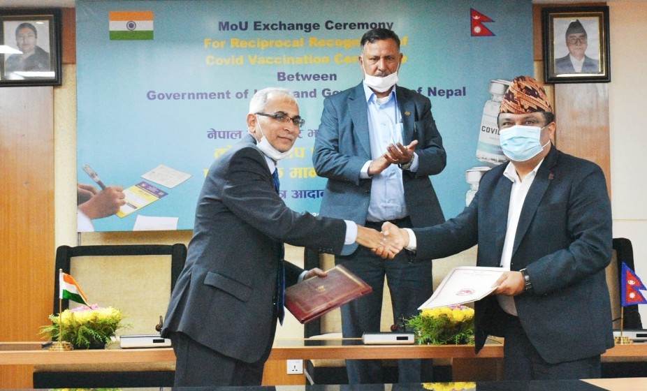 Nepal, India sign MoU to recognize each other's COVID-19 vaccination certificates