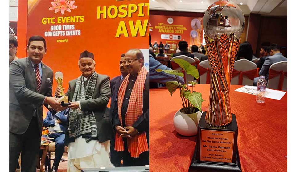 Dusit Princess Kathmandu receives Hospitality India Travel Award as ‘Young Neo-Classical Five-Star Hotel’