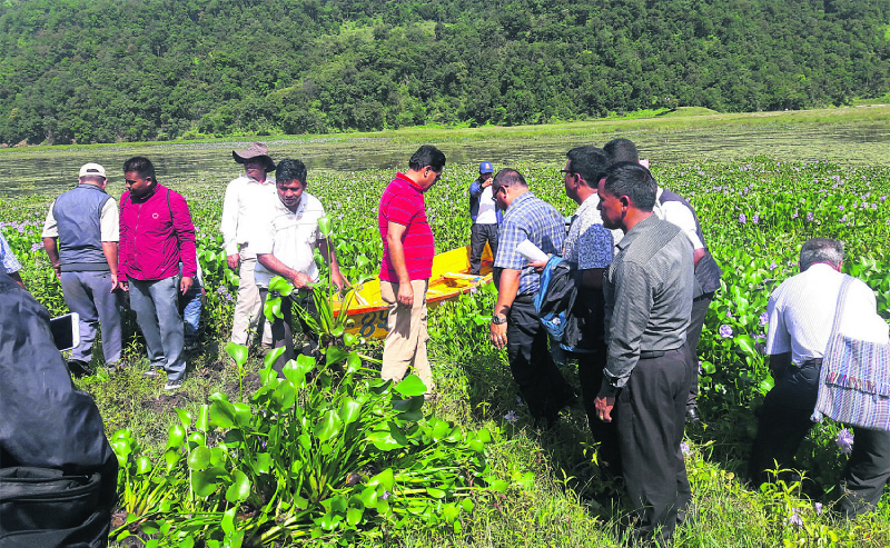 Fishermen start removing hyacinth from Begnas Lake