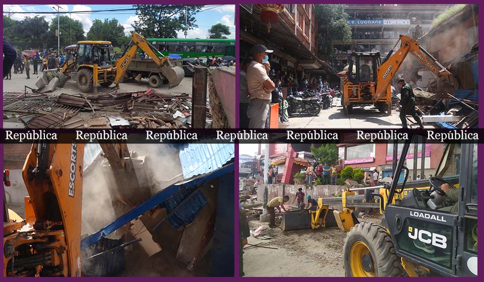 KMC Dozers roll on illegal structures of Kathmandu Mall and RB Complex (Photo Feature)