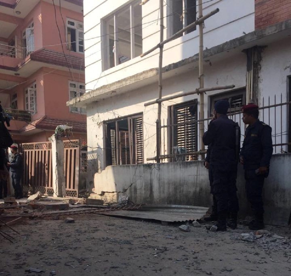 A bomb detonated at ex-Communication Minister Baskota's home