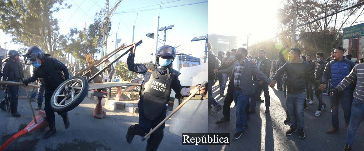 Students close to NCP (Dahal-Nepal faction) clash with police in capital (with photos)