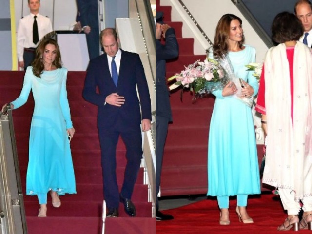 Kate Middleton wears a blue ombre shalwar kameez in Pakistan royal tour