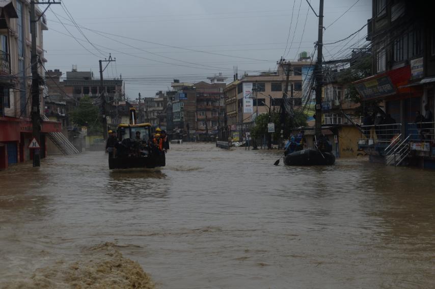 Heavy rainfall inundates Gwarko–Hattiban road section in Lalitpur (In Photos)