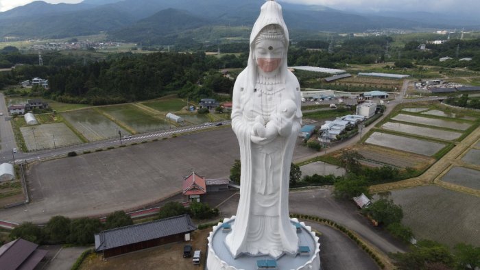 Giant Buddhist goddess statue in Japan gets face mask to pray for end of Covid-19