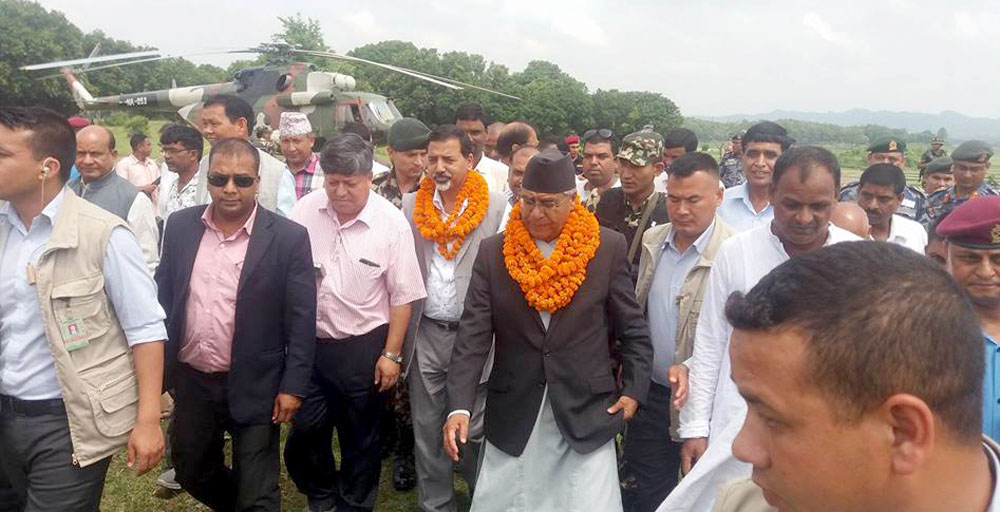 PM Deuba inspects flood-hit areas in Saptari