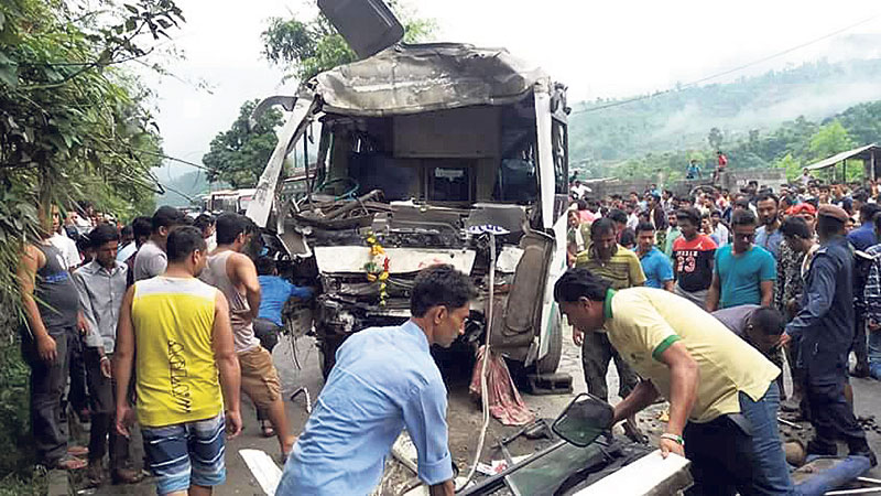 31 injured in Dhading bus-truck collision