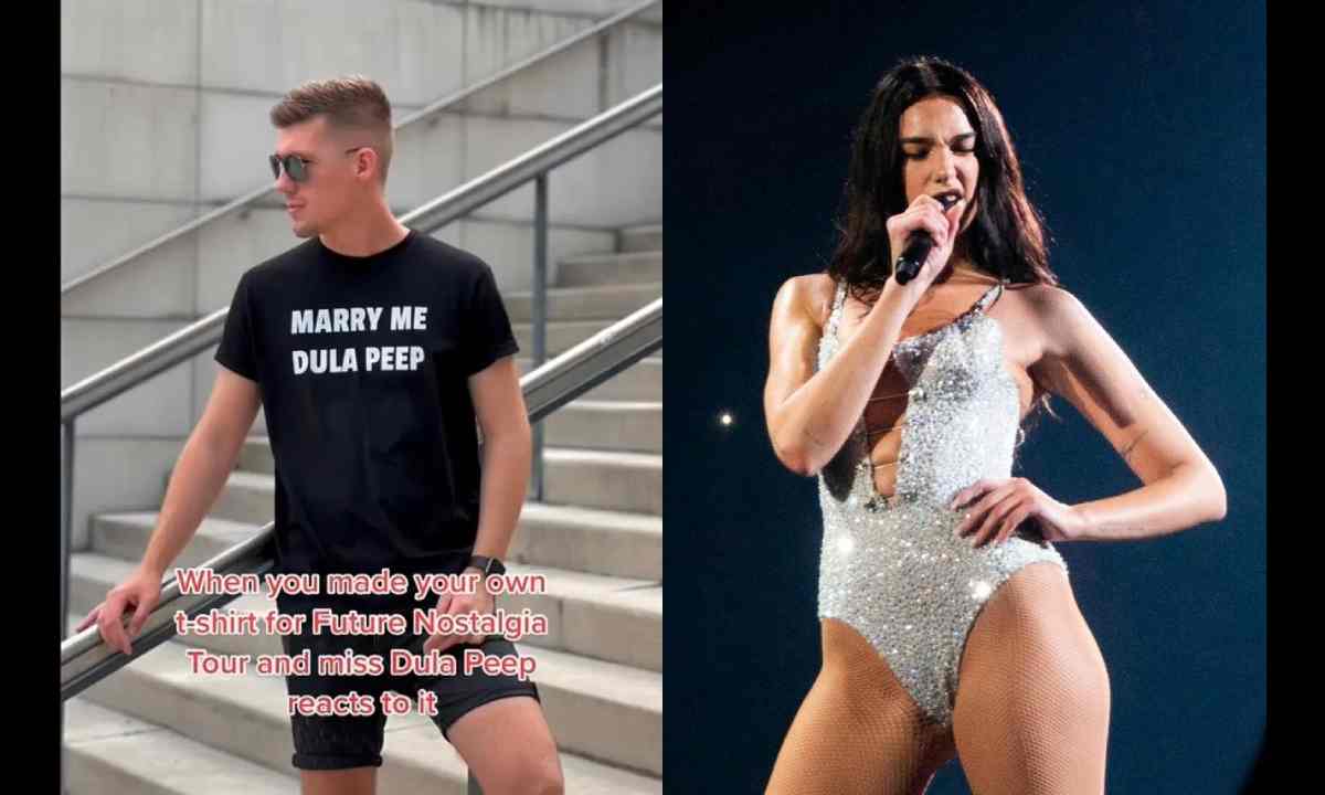 Dua Lipa reacts to man in crowd’s ‘marry me’ t-shirt