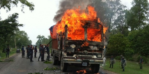 Truck ferrying medicines torched in Chitwan
