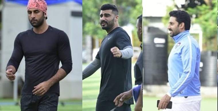 Ranbir, Arjun and Abhishek sweat it out on football field