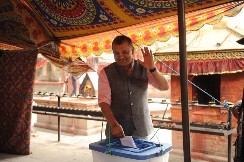 Gagan Thapa casts his vote in Maitidevi