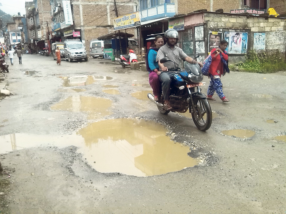 Monsoon damages substandard blacktopped Baglung roads