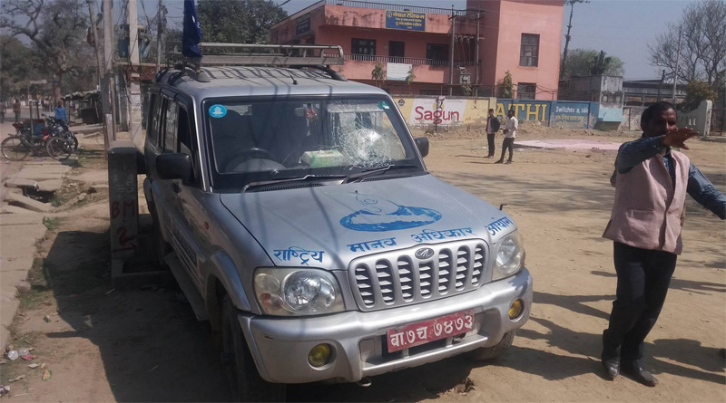 Protestors vandalize vehicle of NHRC in Rajbiraj