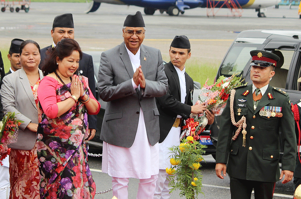 PM Deuba leaves on a state visit to India