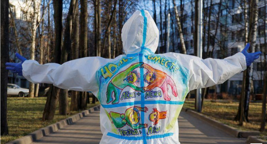 PPE art brings a smile to Moscow's COVID patients