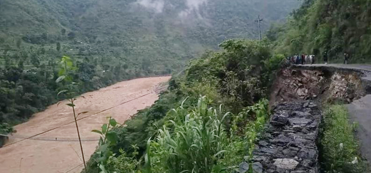 Vehicular movement obstructed as road collapses in Prithvi Highway