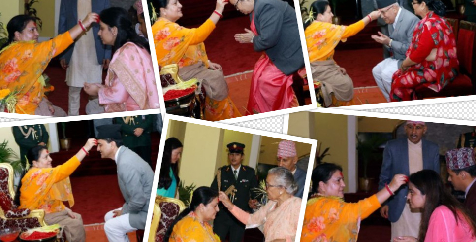 President offers Dashain Tika to distinguished persons, general public (with photos)