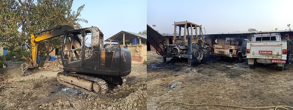 Biplab cadres torch six vehicles in Kapilvastu