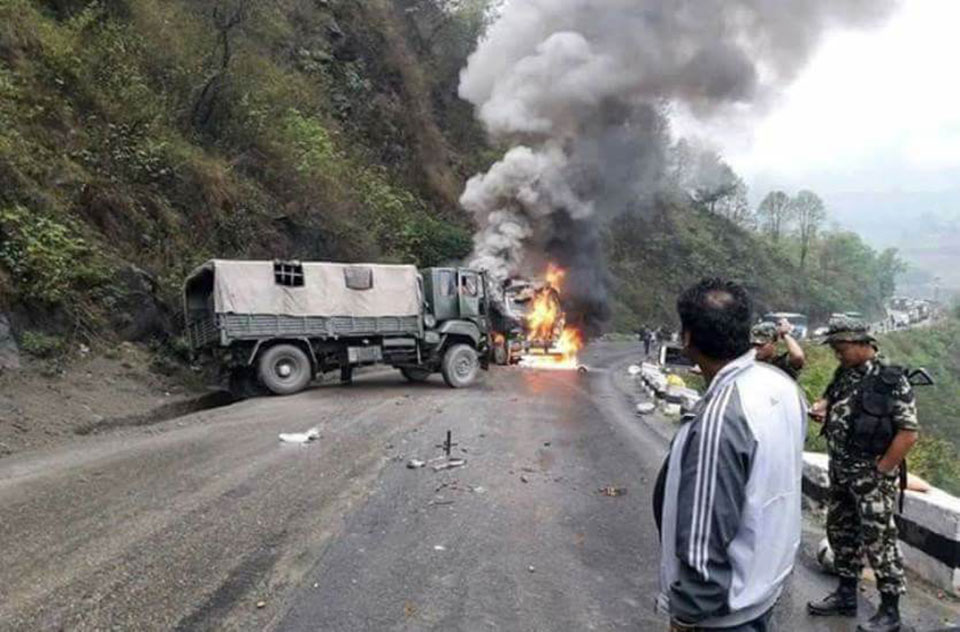 IN PICTURES: Chaotic collision sets truck on fire