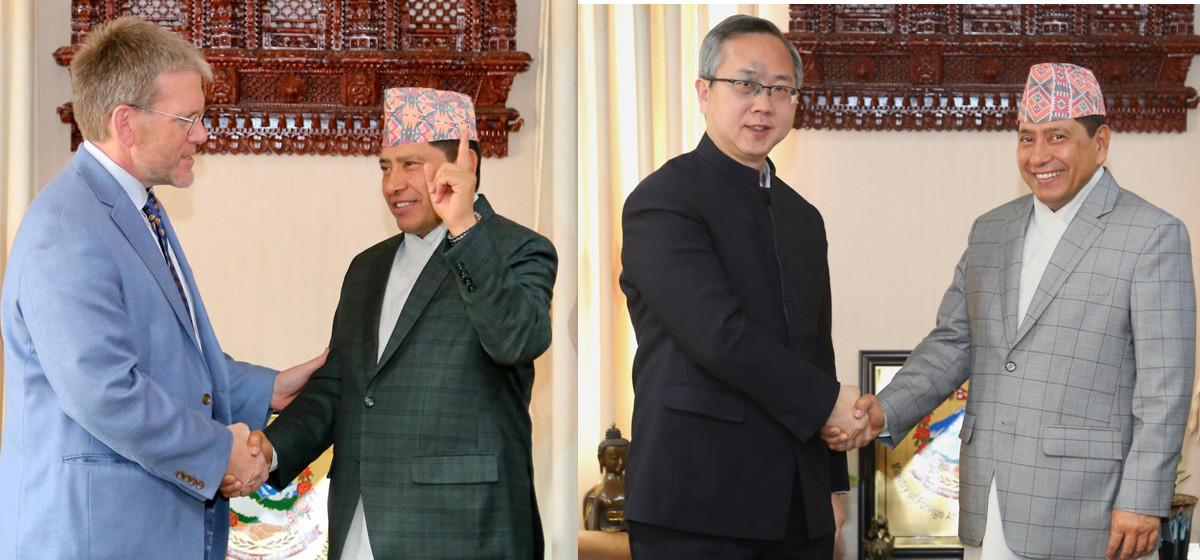 Foreign Minister Shrestha holds courtesy meetings with Chinese and American ambassadors