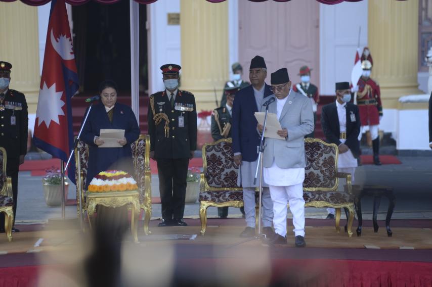 PM Dahal takes oath of office and secrecy wearing Daura-Suruwal