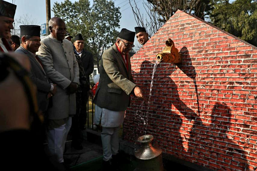 PM Dahal starts re-distribution of Melamchi water by drinking from the golden stream